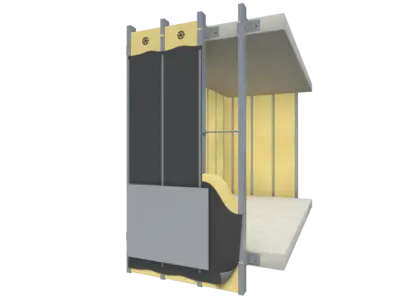 Modèle 3D d'une solution de façade légère EnveoVent Duo avec bardage